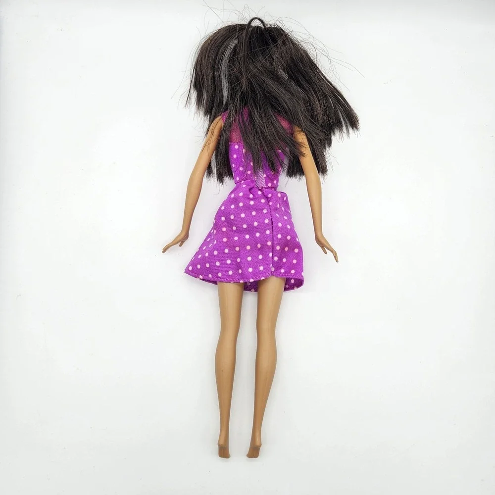 Barbie Doll African American Dark Hair Brown Eyes Purple Polka Dot Dress Mattel